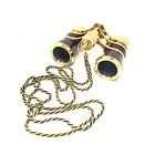 212a-3 X22 Sevi Opera Binoculars Coated Lens Burgundy Gold Trim Necklace Chain