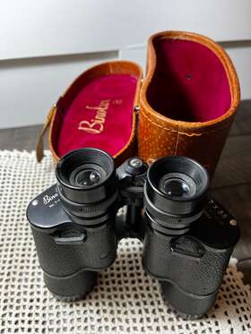 19935 Binolux Vintage Binoculars 7x35 With Lined Leather Case And Compass