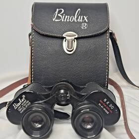 317-01902 Binolux Vintage 8x30 Binoculars Coated Optics Leather Case Tested Near Mint