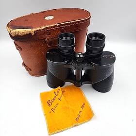 43715 Binolux Vintage Binoculars 7x35 With Brown Leather Carrying Case And Compass