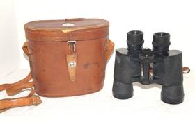 E-1-72250 Binolux Vintage Binoculars 7x35 With Brown Leather Carrying Case And Compass