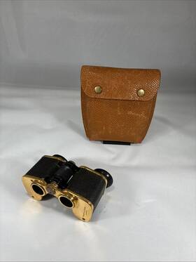 153710 Carl Zeiss Jena Rare Early Teleater Gold Plated/leather Opera Binoculars And Case
