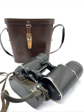2229231 Carl Zeiss Jena Dekarem 10x50 Black Binoculars In Brown Case Work Read