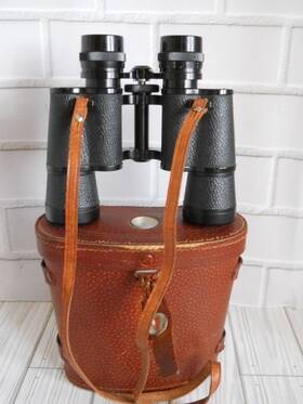 No.e-816981 Elite Vintage 7x35 Coated Binoculars In Original Leather Case With Compass On Top