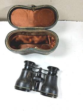 C19515 Lemaire Vintage Fabt Opera Glasses / Binoculars - Painted Brass And Leather Case