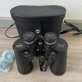 A6942 Manon Vintage Binoculars 10x50 Field 5.5 Coated Optics 288ft At 1000yds Japan
