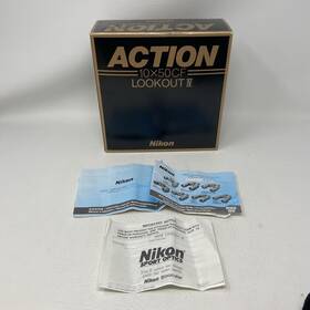 7249 Nikon Action Lookout Iv 10x50 Binoculars Wide Angle 6.5 Strap Case And Box
