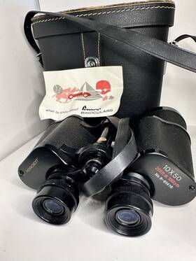9-61416 Penncrest Vintage Japan 1960s 10 X 50 Binoculars With Case And Original Papers