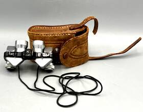 5864 Plum Vintage Binoculars 6 X 15mm Coated #5864 With Leather Case Occupied Japan