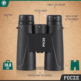 Pocze 757611368912 Binoculars For Adults 12x42 Waterproof And Durable - Black