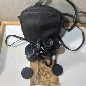 Sears 6225 Vintage Binoculars Model Black With Case Lids Cloth Work Great 7x35mm