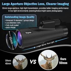 Sogries 008678941373 15 55 Monocular Telescope Hd High Powered Tripod Phone Adapter - Black