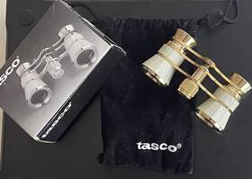 20-132595 Tasco Vtg Elegant 4 Inch X2 Theatre Opera Glasses Binoculars Gold Mop White 3x23mm