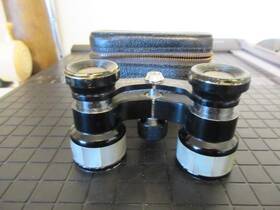 B208-j98 Tasco Vintage 3x Mother Of Pearl Opera Binoculars With Leather Case