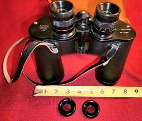 12498 Tower Vintage 7x50 Binoculars Nice Optics Filter Lens Cups Strap Case Japan