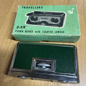 Travelers No.16 Vintage Opera Glasses Collapsible Binoculars Coated Lens 2.5x Green