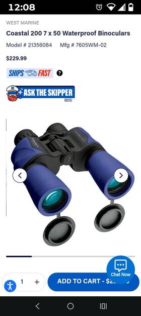 West Marine 7605wm-02 Coastal 200 7x50 Waterproof Porro Prism Binoculars Blue/black