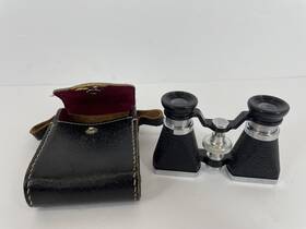 Wuest 6017 Coated 3x Opera Glasses Binoculars Black Silver With Leather Case Japan
