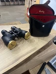 Vintage Binolux Binoculars With Cool Leather Case Red Lining Gold Lens Caps. Fixed Price $44.00.