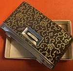 Vtg Skyline Folding Opera Glasses Binoculars Black/gold Ornate Design. Fixed Price $30.00.