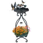 Solar Outdoor Bird Bath Feeder Combo Metal Flower Planter Pedestal & Light. Fixed Price $34.99.