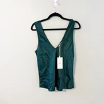 Milio Milano Satin V Neck Wide Strap Tank Top Hunter Green Made Italy Nwt. Fixed Price $28.00.