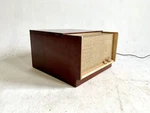 Vintage Midcentury Portable Crescent High Fidelity Record Player Wood Case. Fixed Price $699.95.