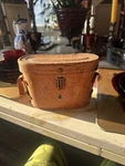 Vintage Brown Leather Case, Red Lining With Binoculars. Fixed Price $160.00.