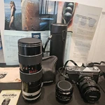Vintage Konica Autoreflex Slr With Lenses, Accesories, Case, And Manual. Fixed Price $200.00.