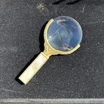 Art Deco Ornate Gold Mother Of Pearl Magnifying Glass Circa 1920'S Measures 4". Fixed Price $24.00.