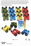 24 Pieces Kids Binoculars With Neck String Assorted Colors Novelty Toy. Fixed Price $24.99.