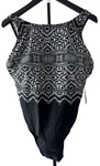 Longitude Black White Geometric High Neck One Piece Suit Lined Support Bra 16. Fixed Price $44.00.