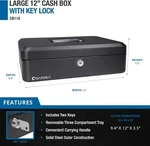 Barska 12 Inch Large Steel Cash Box Safe W/ Key Lock And Removable Tray, CB11834. Fixed Price $56.99.
