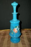 Antique French Blue Opaline Perfume Bottle Enameled Roses Pontil Mark 1880S. Fixed Price $151.97.