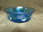 1880'S Victorian Hand Decorated Floral Motif Blue Pressed Pattern Glass Bowl. Fixed Price $81.56.