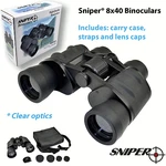 Sniper All Terrain Binoculars 8X40 Zoom 40MM; Clear Optics; Carry Case + Straps. Fixed Price $24.99.