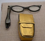 Black Rimmed Opera Glasses W/ Rhinestone Accents, Folding, Soft Case FE53. Fixed Price $25.60.