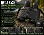 Orca 8X32 Compact Binoculars W/ Case Strap Birding Hiking. Fixed Price $23.99.