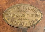 German Carl Bauer Werkzeugfabrik Munchen Manufacturer Plate PRE-WW2 1930 Badge. Fixed Price $69.99.