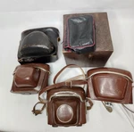 Vintage Leather Camera Cases, Kodak(medalist),canon (dial 35) Balda, Zeiss, Agfa. Fixed Price $45.00.